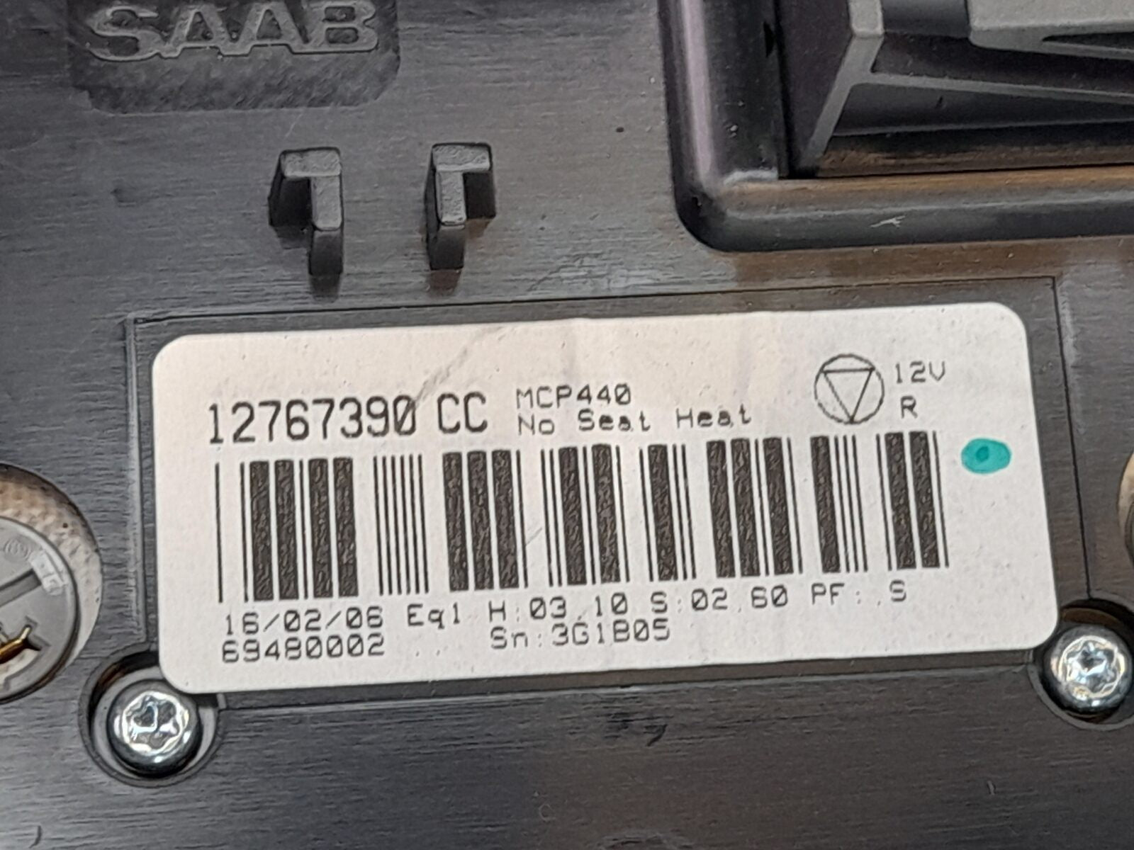Saab 93 9-3 4D 5D CV 2003-2006 Heater Climate Control Panel 12767390