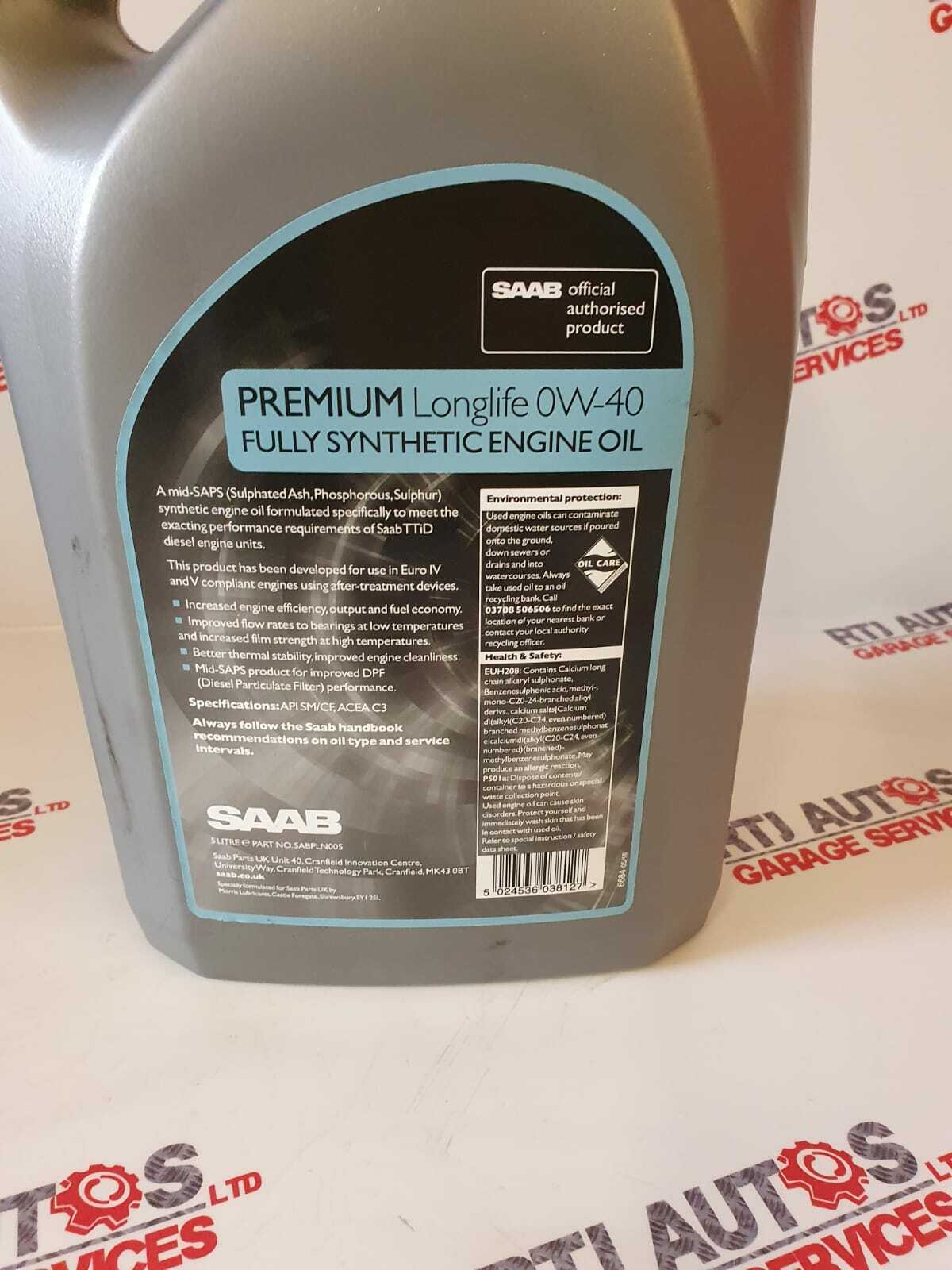 Saab 9-3 1.9 TTID Z19DTR 0W-40 Engine Oil 5 LITRES 32019300