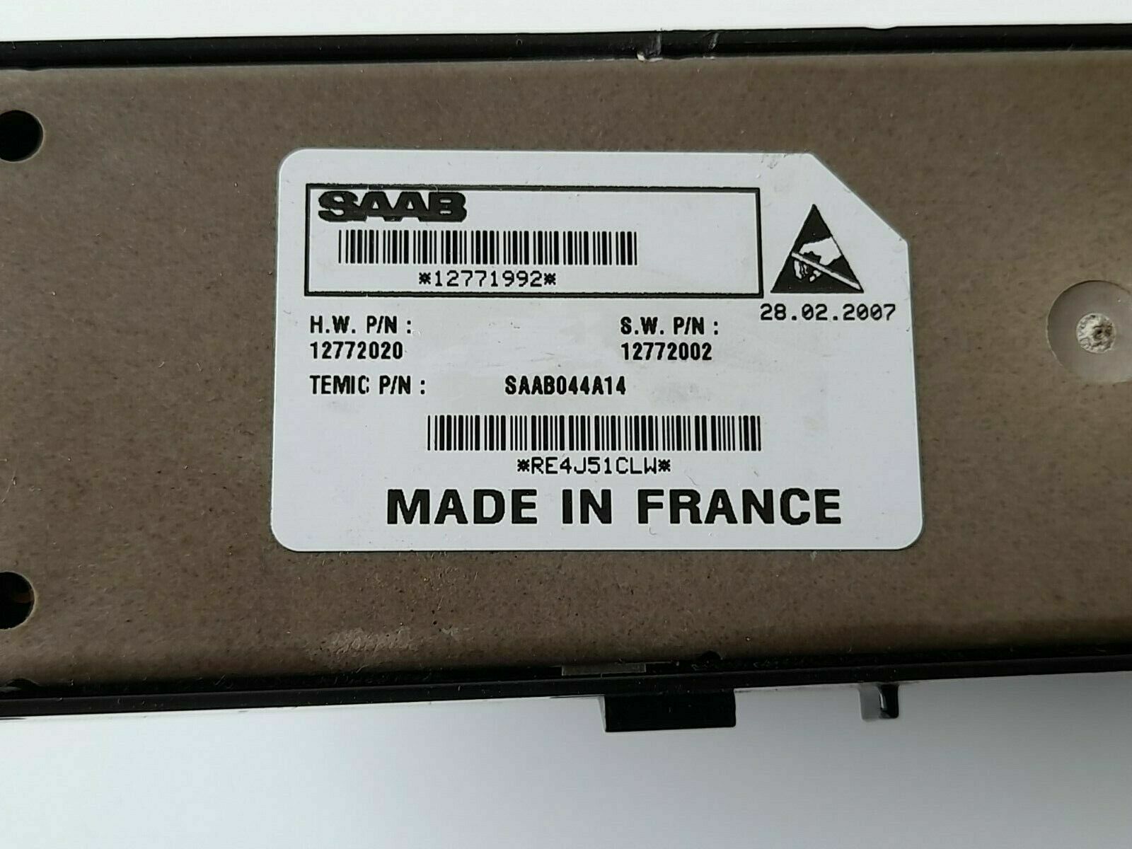 Saab 9-3 Offside Driver Rear Window Switch (No Anti Pinch) 12771992 (From 2007)