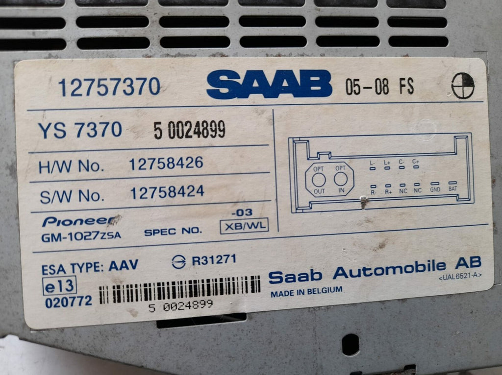 Saab 93 9-3 CV AMP 1 Audio Amplifier 12800531 / 12757370 2003 - 2006