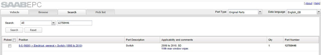 Saab 95 9-5 1998-2010 Window Wiper Stalk 12758446