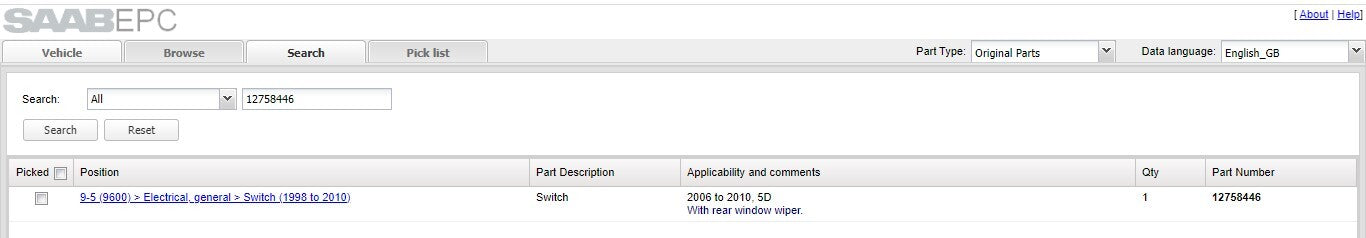 Saab 95 9-5 1998-2010 Window Wiper Stalk 12758446