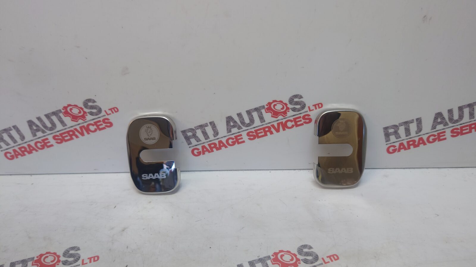 Saab 93 9-3 New Convertible CV Door Striker Plate Covers X2 Silver Chrome
