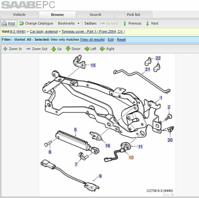 SAAB 9-3 6th Bow Convertible Roof / Tonneau Sensor Switch 122143700 12772594 ...