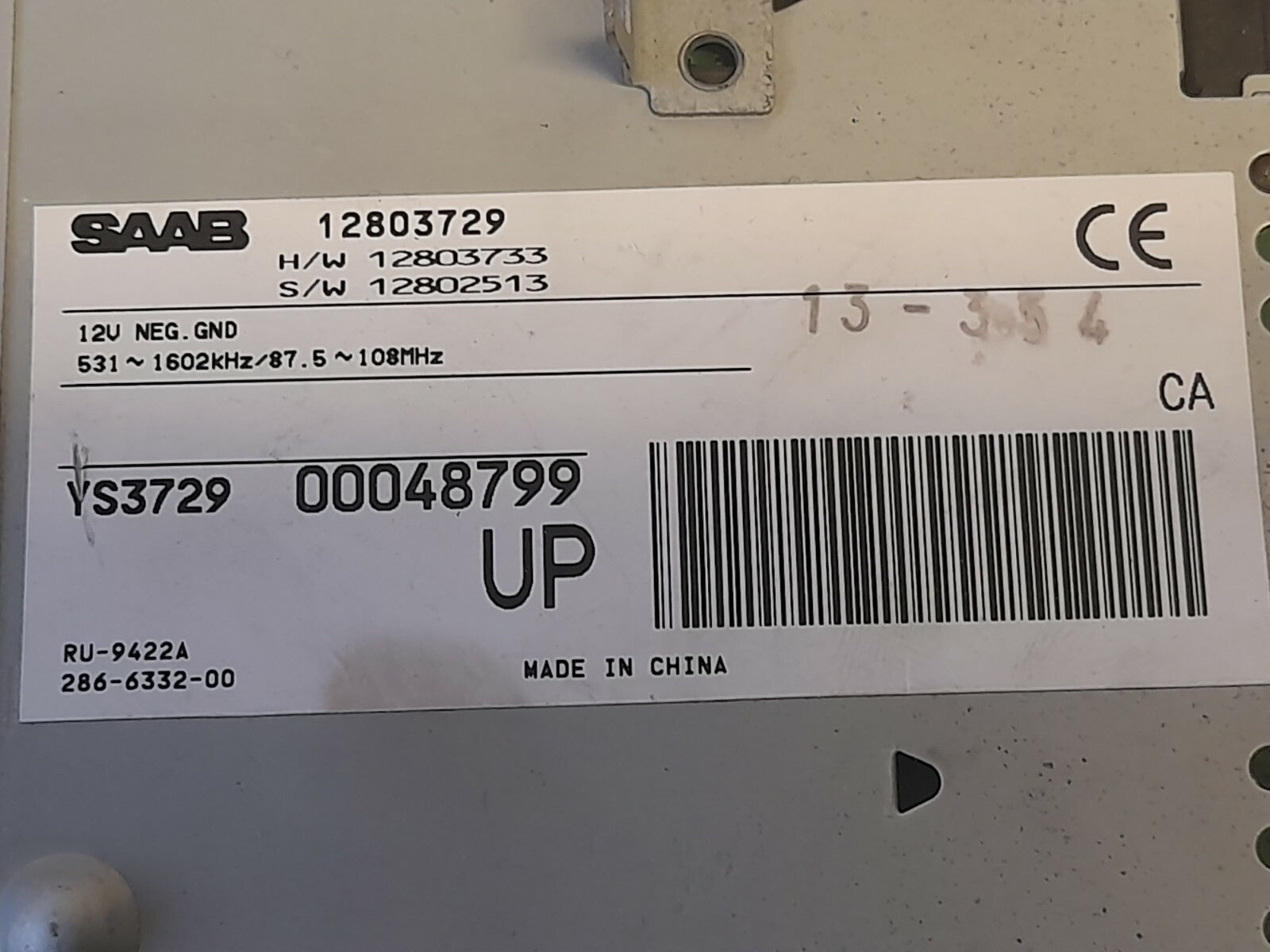 SAAB 93 9-3 STEREO HEAD UNIT CONTROL MODULE 12803729 (8799)