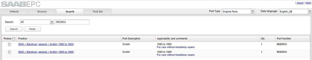 Saab 9000 1985-1993 Wiper Stalk 9523812