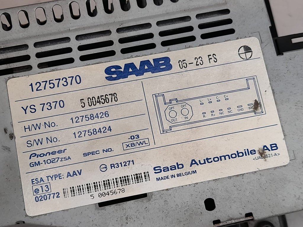 SAAB 93 9-3 CV AMP 1 Audio Amplifier 12800531 / 12757370 2003 - 2006